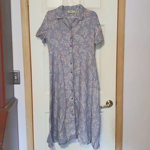 Eddie Bauer 1990s vintage linen button midi dress lavender floral short sleeve